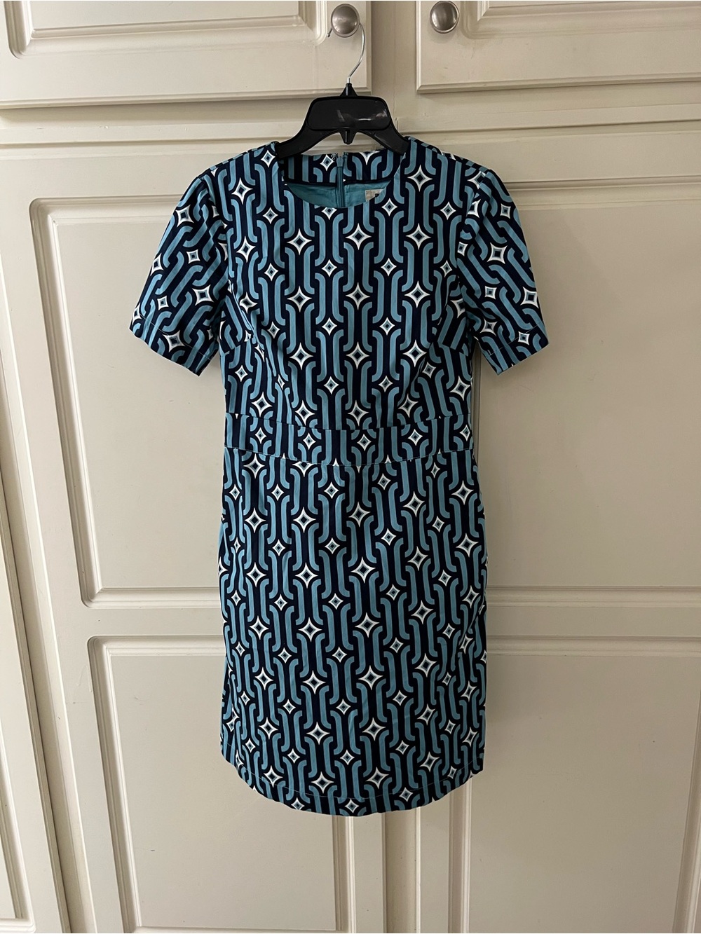 Boden Navy & Teal Geometric Short Sleeve Shift Dress 10L